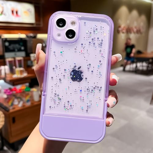 LIFEKA Funkelnde Glitzerstern-Telefonhülle mit transparentem Ständer für iPhone 14 Pro Max 13 12 11 Pro Max X XR XS Max 7 8 Plus Softcover, PR, Für iPhone 14