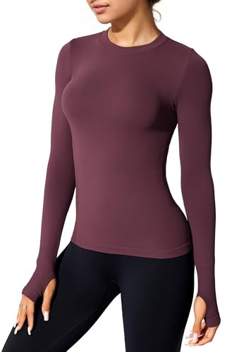 JTSONN T-Shirts de Sport Femme à Manche Longues Tops avec Trou pour Le Pouce et col Rond Extensible et Respirant Fitness Yoga Courir Tee Shirt