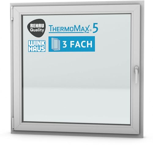 ThermoMax 5 Classic Kunststoff-Fenster, Uw-Wert 1,2, BxH: 120x120cm / 1200x1200mm, DIN links (Griff rechts), mit 3-fach Wärme-Isolier-Verglasung, Winkhaus Sicherheitssystem & Rehau Profil