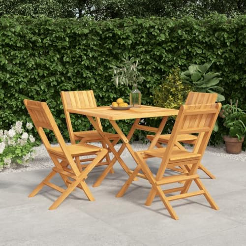 HEFZGDB 5-TLG. Garten-Essgruppe Massivholz Teak Gartenstühle Gartenmöbel Set Gartentisch Geeignet für Terrasse, Garten, Pool.