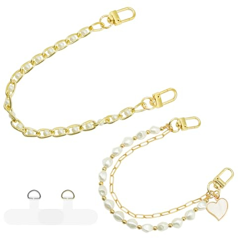 Lot de 2 dragonnes décoratives en forme de cœur avec perles dorées telephone bijoux Lanière bracelet