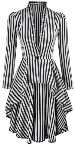 KBOPLEMQ Women's Steampunk Long Striped Jacket Renaissance Victorian Gothic Jacket Long Victorian Coats Autumn Winter Vintage Party Festive Tailcoat Tuxedo Jacket Carnival Costume, O Grey, L