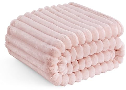 BEDSURE Kuscheldecke für Zimmer Deko - Wolldecke & Fleecedecke, Sofadecke, Weiche Warme Grobe Korddecke Gemütlicher Überwurf für Couch, Geschenke für Frauen, Tagesdecke, Kristallrosa, 130 x 170 cm