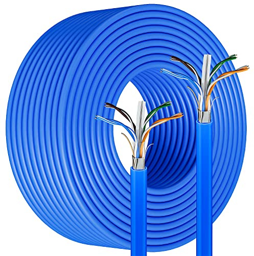 MEIPEK Câble Réseau 150m, Cat6 FTP Blindé Cable LAN Extérieur Imperméable Enterrement Direct Câble Ethernet, Gigabit Câble Internet pouvant être coupé à la longueur souhaitée | FTP Câble Internet blindé 1 Gbps 500 MHz, extra long 24 AWG Gigabit bleu, câble LAN pour routeur, commutateur