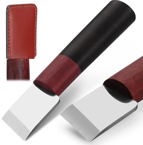 CBHGFEA Cuchillo para esquiar cuero, cuchillo de corte de cuero con mango de madera, suministros de artesanía en cuero con funda protectora para trabajos de bricolaje (hipotenusa)