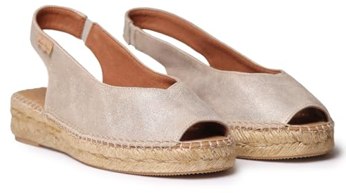 TONI PONS Erica-AS Espadrille Peep Toe för kvinnor i glänsande läder, Champagne, 38 EU