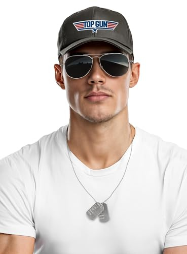 Top Gun Set de accesorios con gorro, gafas de aviador y etiqueta de perro, accesorios de disfraz de piloto de combate para carnaval, Halloween y fiestas temáticas