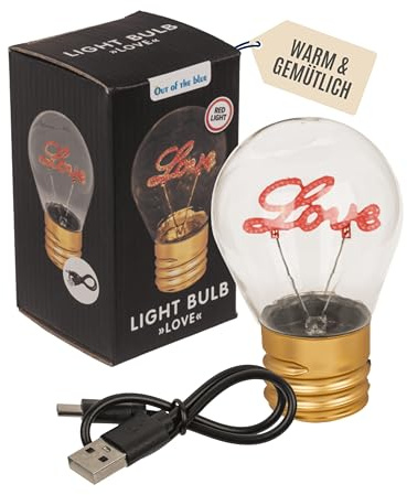 VARZI Bombilla LED Love con batería recargable, luz roja romántica, cable USB incluido, caja de regalo elegante 1956