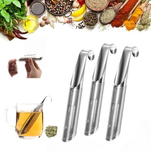 Fonyiunce 3 Stück Teesieb, Feinmaschiges Teestab Teefilter, Teesie aus Edelstahl, Teesie für losen Tee, mit Hakengriff, Universelles Teesieb mit Feinen Löchern, Geeignet für Losen Tee, Kaffee