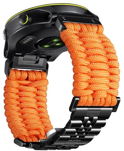 BINLUN Kompatibel med Garmin-armband, 22 mm, 26 mm, flätat 550 Paracord, rostfritt stål, klockarmband, kompatibelt med Quickfit, kompatibelt med Fenix, kompatibelt med Forerunner, kompatibelt med