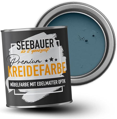 SEEBAUER diy Kreidefarbe für Möbel Blau 375ml für Innen (No. 800 Baltic Sea) Möbelfarbe ohne Schleifen - Holzfarbe extra matt - Holzlack, Möbellack hohe Deckkraft