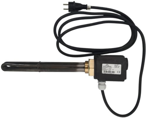 Heizpatrone 3,0 kW 230V/400V | Heizstab für Pufferspeicher & Warmwasser | Eintauchtiefe 330 mm | 1½ | Incoloy 825 | isoliert | Thermostat & STB mit Netzstecker