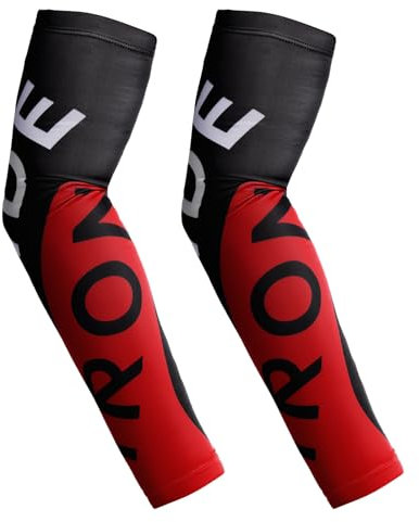 RIDEIRON Manicotti Braccia per uomo e donna, protezione UV UPF 50+, rinfrescanti, traspiranti, antiscivolo per motociclismo, escursionismo, corsa o pesca,Nero-Rosso,L