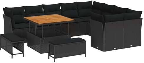 vidaXL 6-delat Trädgårdsoffset Med Kuddar Svart Poly Rattan Modulära Utemöbler För Balkong Patio Avkoppling Sektionell Sittplatser Fyra Sits