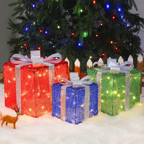 Quntis 3 Set LED Geschenkbox Weihnachtsdeko Innen Strombetrieben
