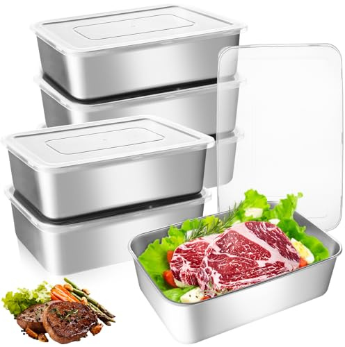 VIDETOL 6 Stück Frischhaltedosen mit Deckel 1500ML Aufschnittboxen für Kühlschrank Edelstahl Lebensmittel Aufbewahrungsbox Behälter mit Deckel für Käse, Fleisch und Wurst