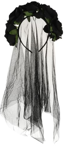 Warmhm Halloween Haarreif Mexiko Tag der Toten Schleier mit Rosen Schwarzer Schleier Gothic Hexen Kostümzubehör für Karneval Festival Party Rollenspiel und Halloween Dekoration
