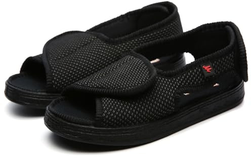Sandales pour Diabétiques Extra Larges pour Pieds Gonflés pour Femmes et Hommes Chaussons Diabétiques à Bout Ouvert (Noir, Adulte, 38, Numérique, Système Taille Chaussures EU, Large)