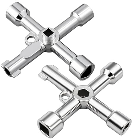 Horktrust 2 Pcs Llave Universal Multifuncional de 4 Puntas con 5 Tamaños para Gabinetes Eléctricos, Válvulas de Agua y Gas, Contadores de Electricidad, Herramienta Multifuncional de Aleación de Zinc