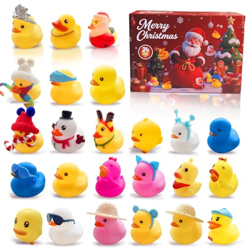 Calendario de Adviento, Cuenta Regresiva de Navidad de 24 Días Con 24 Patitos de Goma Divertidos Juguetes de Baño Duckie, juguetes divertidos para niños niñas regalos de fiesta de Navidad