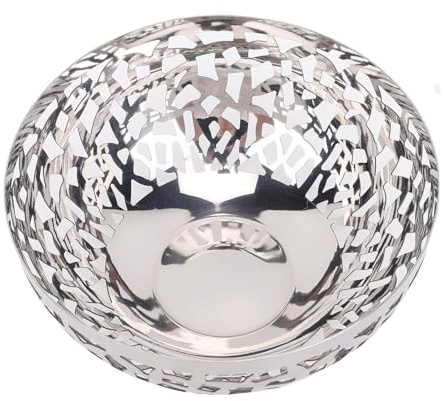 SIXRUN Large Stainless Steel Fruit Bowl Holder Modern Decorative Basket for Kitchen Countertop, Organizer for Fruits and Vegetables with Wide Opening Hollow Design, Great for Home, (22CM)