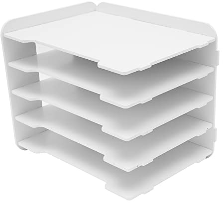 34x25x26.5cm Briefablage PVC Holz-Kunststoff-Verbundplatte Dokumentenablage Schreibtisch-Organizer Schreibtischablage mit 3 Stützbretter 5 Schichtbretter
