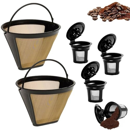 2 Pièces Filtre a Cafe, +4 Capsules, Résistant à la Chaleur et à L'usure, Poignée Portable, Ensemble de Filtres, Réutilisable, Convient à la Plupart des Machines à Café