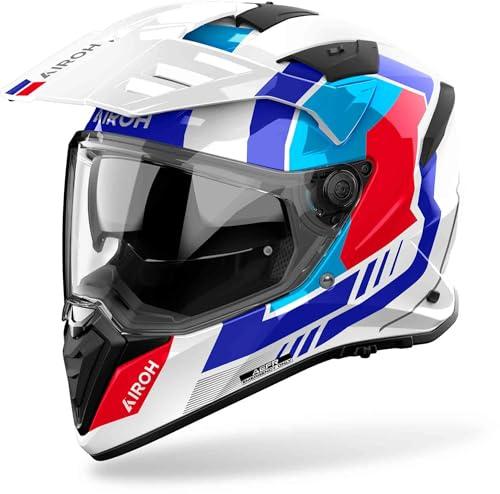 Airoh Band Horn Casque d’Enduro, Blanc/Bleu/Rouge, M (57/58)