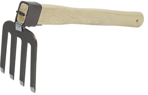 NUOBESTY Râteau de Jardin à Main en Acier à Manche en Bois pour Jardinage, Désherbage et Préparation du Sol, Outil de Jardin Léger Multifonction pour Extérieur,