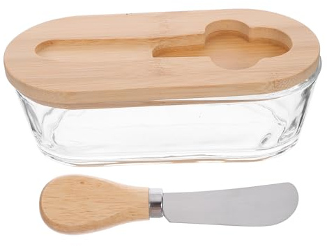CLISPEED Caja Mantequera Rectangular con Tapa y Cuchillo Integrado Recipiente Hermético de Vidrio para Almacenamiento de Mantequilla y Queso Encimera o Frigorífico Diseño Elegante y