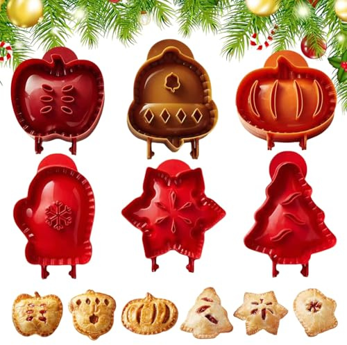 TELAOBAN Mini moldes para tartas con una sola prensa, 6 piezas Juego de moldes para mini tartas navideñas, Holiday Mini Pie Mold, Christmas One-Press Hand Pie Maker, para fiestas, pasteles