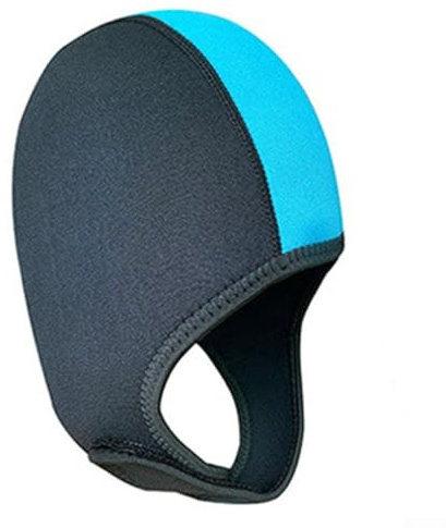 Honseadek Bonnet de natation thermique en néoprène pour adultes, chapeau de plongée avec tuba et surf, couvre-chef épais pour l'eau froide (noir + bleu)