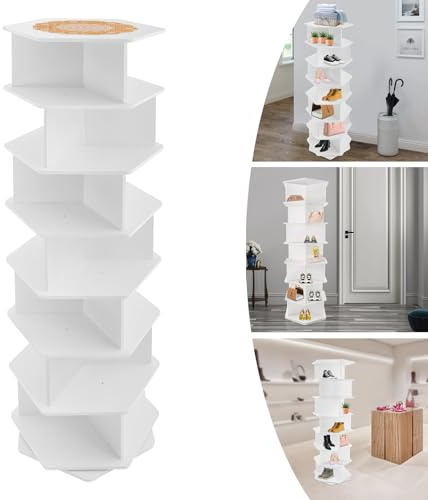 Gdetnysty 7 Stufen Rotierendes Schuhregal Weiß PVC 360 Grad Drehbar Höhe 165.5cm 30x30cm Grundfläche 21 Fächer Starke 50kg Tragkraft Freistehend Für Eingang Wohnzimmer Flur Garderobe Haushalt