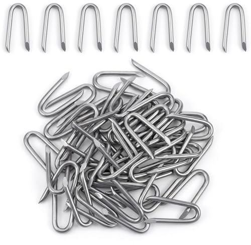 Matwsec Fence Staples for Wire Fencing, 50PCS Heavy Duty U-Shaped Wire Nails 1.38 Inch Double Pointed Fasteners for Wood Garden Barbed Chicken Wires