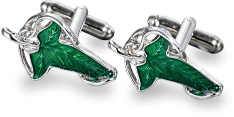 Gemelolandia | Gemelli per camicia con foglia di Lorien, regalo per il padrino, gemelli geek per matrimoni ed eventi, 1,6 x 2,7 cm