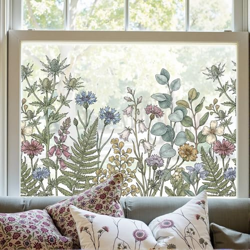 Fensterfolie Blickdicht Selbsthaftend, Sichtschutzfolie Fenster Innen Statische Fensterfolie ohne Kleber, Fenster Folie Blickschutz für Bad Kinderzimmer, Spring