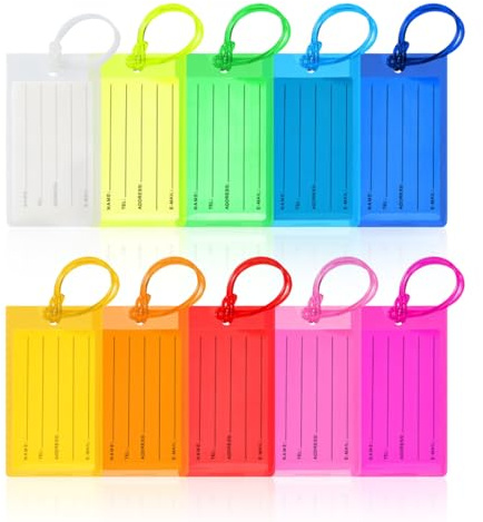 10 Stück Bunte Gepäckanhänger aus Weich-PVC | Wasserdichte Kofferanhänger mit Adresskarte & Befestigungsschlaufe, Flexible Namensschilder für Koffer, Rucksack & Reisen
