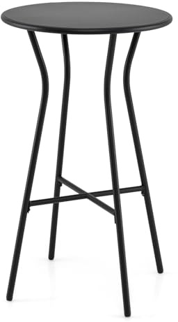 COSTWAY Mesa de Bar Alta Exterior, 55,5 x 93 cm, Mesa Alta Redonda con Reposapiés en Forma de X, Estructura de Metal, Interior y Exterior Terraza Patio, Negro