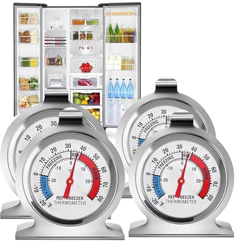 4-Piece Fridge Thermometer UK, Freezer Thermometer UK, Fridge Temperature Gauge Tool for Kitchen Cooking, Home Baking and Internal Heat Monitoring