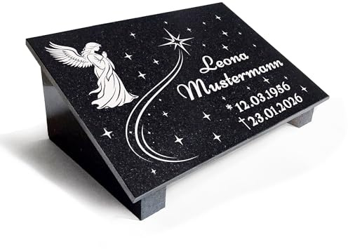 Generisch Grabstein Motivauswahl aus zertifizierten Granit mit Gravur – direkt vom Steinmetz, 3cm Massive Stützen, personalisiert, wetterfest Urnengrab Grabtafel (MB36, 40x30x1cm mit Stützen)