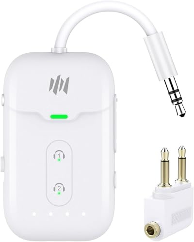 2-in-1 Bluetooth 5.4 Transmitter Receiver Adapter mit Dual-Link, Kabelloser Flugzeug-Adapter für Reise, TV, PC, Fitnessstudio, Kompatibel mit 2 Kopfhörern, AUX für Auto & Heimstereo