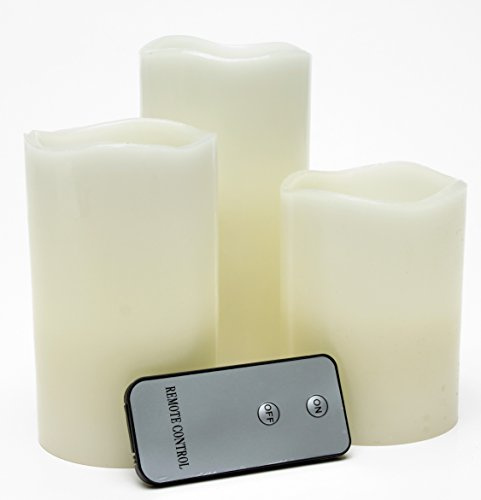 3er Set LED Echtwachskerzen mit beweglicher Flamme, LED Kerzen, Wachskerze, Deko Kerzen mit Fernbedienung und Batterien