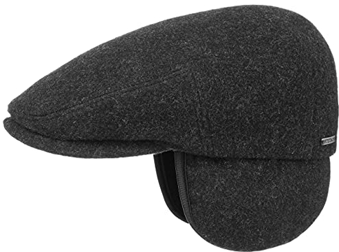 Stetson Kent Wool Flat Cap Herren Made in EU Kaschmir Herbst Winter Ohrenklappen Schirmmütze anthrazit XL (60-61 cm)