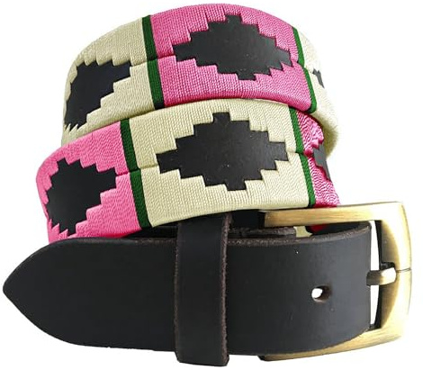 CARLOS DIAZ Herren Damen Premium Unisex Braunes Leder Bestickt Designer Polo Gürtel (85 cm/ 32-34 Inches)