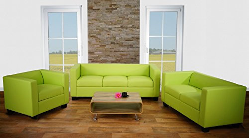 Mendler 3-2-1 Sofagarnitur Couchgarnitur Loungesofa Lille - Kunstleder, hellgrün