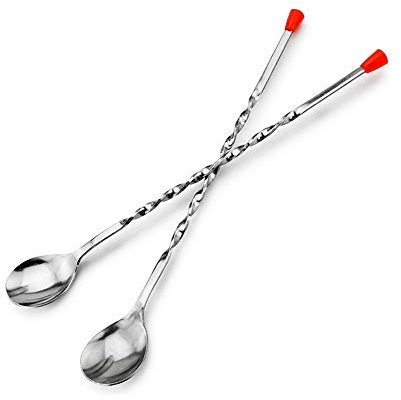 (Set of 2) 11-Inches Mixing Spoon, Stainless Steel Spiral Pattern Bar Cocktail Shaker Spoons, Professional Bar Supplies