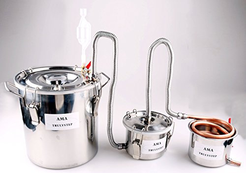 3 Pots DIY Home Distiller Moonshine Still Stainless Boiler Thermometer Spirits Whisky Wine Essential Oil Water Brewing Kit (100 L litres, Copper)