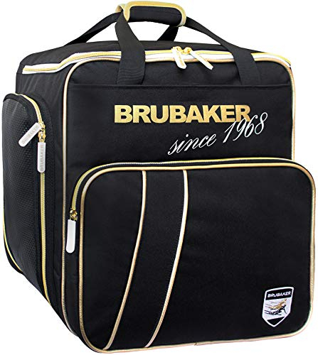 BRUBAKER Skischuhtasche Super Grenoble - Komfort Helmtasche mit Rucksack-Tragesystem und Schuhfach - Schwarz Gold