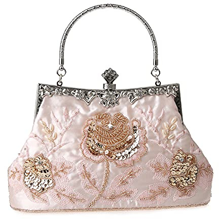 DA BODAN MMYOMI Vintage Floral Perlen Strass Stickerei Clutch Pailletten Hochzeit Abschlussball Tasche Braut Damen Crossbody Abend Handtasche