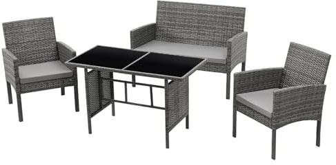 SVITA Brooklyn XL Polyrattan Essgruppe Lounge Garnitur Gartenmöbel Set Esstisch Grau